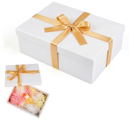 Geschenkbox mit Deckel,25x18x8.5cm Geschenk Box mit Schleife, Rosa | Falt Karton Geschenkschachtel,Geschenkverpackung für Geburtstag,Hochzeit,Muttertag,Weihnachten,Halloween