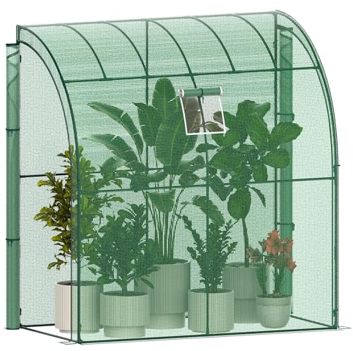 Gewächshaus Balkon Garten, Anlehngewächshaus Foliengewächshaus 200x100x210 cm, Winterfestes Tomatengewächshaus Stabil, Platzsparendes Überwinterungszelt mit Reißverschlusstür, Wind- & Wetterfest, Grün