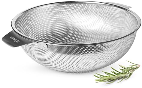 Sendez Edelstahl Küchensieb 28 cm mit 2 Griffen – Feinmaschiges Sieb aus Edelstahl – Mattierte Oberfläche – Abgießsieb für Nudeln, Gemüse, Mehl