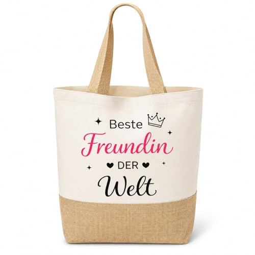 Elegante Tragetasche Tasche Mit Spruch Beste Freundin Der Welt Besonderes Geschenk Für Freundin Liebevolle Baumwolltasche Jute Shopper Alltag Frauen Geburtstag