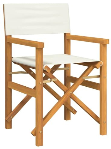 PTUGUOF Regiestuhl Klappbar Creme Massivholz Teak – Ikonischer Garten Regiestuhl aus massivem Teakholz, klappbar für einfachen Transport und Lagerung, mit Armlehnen und Rückenlehne