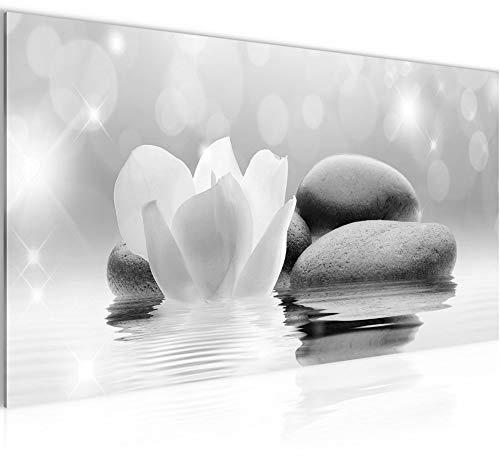 Runa Art Wandbild Blumen Tulpen 1 Teilig 100 x 40 cm Modern Bild auf Vlies Leinwand Steine Wohnzimmer Schwarz Weiss 506012c