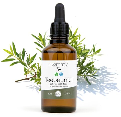 NeoOrganic® Bio Teebaumöl Mit Pipette für Gesicht, Haut und Nägel | Anti Pickel + Akne Öl + Acne Serum | Bei Unreiner Haut | 100% Natürliche Zutaten, Keine Zusätze | Tea Tree Oil - 50ml