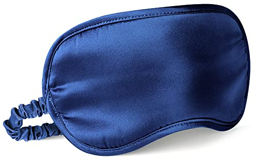 LULUSILK Seide Schlafmaske für Damen & Herren, Atmungsaktiv, Marineblau | 100% echte Maulbeerseide, verstellbares Gummiband, weich & glatt, Reise & Alltag.