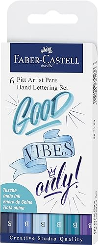 FABER-CASTELL 267123 - Tuschestift Pitt Artist Pen Lettering, Blautöne, 6er Etui, Mehrfarbig