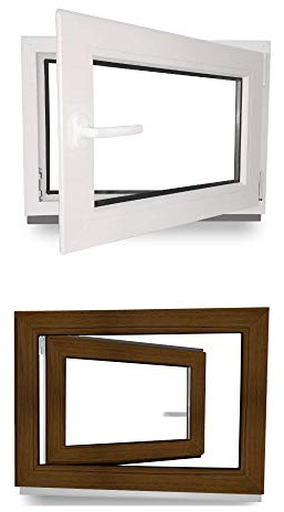 Kellerfenster - Kunststoff - Fenster - innen weiß/außen nussbaum - BxH: 90 x 60 cm - 900 x 600 mm - DIN Rechts - 3 fach Verglasung - 60 mm Profil