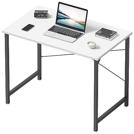 CubiCubi Schreibtisch, Kleiner Computertisch, 80 x 40 x 75 cm Bürotisch, für Arbeitszimmer, Schlafzimmer, Industrie-Design, Metallgestell, Weiß + Schwarz