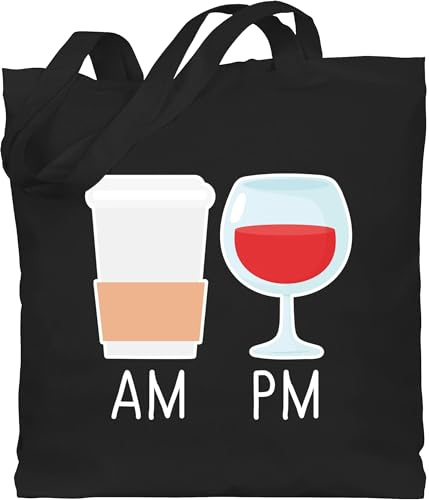 Shirtracer - Baumwolltasche - Sprüche Statement - Am Pm Kaffee und Wein - weiß