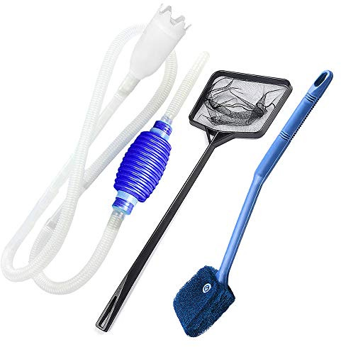 Skystuff 3Pcs Fish Tank Cleaner with Fish Tank Net & Sponge Brush | Fish Tank Net and Cleaning Sponge Brush, Aquarium Gravel Cleaner for Fish Catch, Glass Tank Cleaning and Water Changing