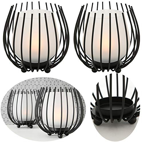 LS-LebenStil 2X Metall Glas Windlicht Schwarz Set Teelichthalter Teelicht Gläser Kerzenhalter Teelichtglas Windlichthalter Kerzenglas Kerzenständer Teelicht-Gläser Teelichtständer Tisch Deko
