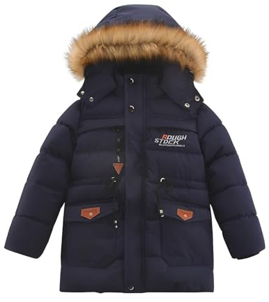 Lengender Chaqueta Niños Invierno Abrigo de Plumas con Capucha Ropa Piel sintética Jacket Parka Felpa acolchada Cálidos (Azul, 140)