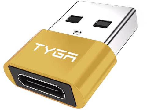 TYGA USB C to USB A Adaptor 2.0 - USB C Female to USB A Male Connector for Charging & Data Transfer, Plug-and-Play, Durable Aluminum Housing, Portable Converter for Android & IOS Devices - 1 Gold