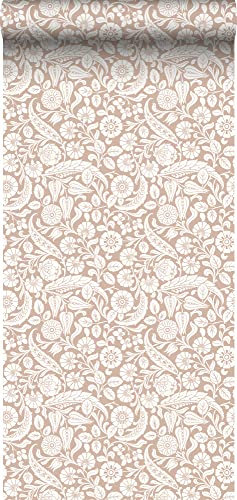 papier peint fleurs rose terracotta 53 cm x 10.05 m - ESTAhome