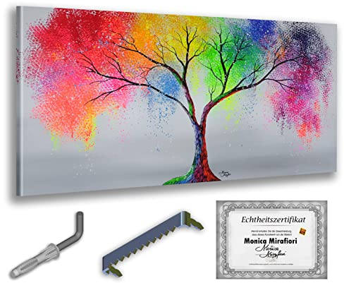Monica Mirafiori I 100% HANDGEMALT I Gemälde MultiColor Tree 120x60cm | Gemälde Handgemalt | Acrylgemälde | Sehr Großes Acrylbild I Moderne Kunst I Kunstbilder
