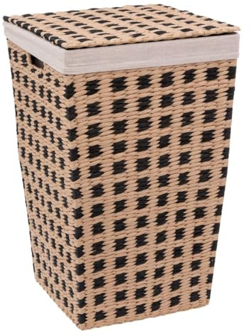 Five - Panier à Linge avec Couvercle tressé Naturel et Noir H 53 cm