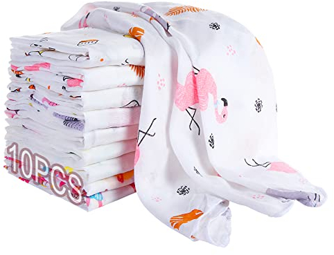 Koo-dib MulltüCher Baby SpucktüCher Baby MäDchen, Musselin Tuch Decke Neugeborenen, 10 StüCk Mullwindeln 80x80 cm, Stoffwindeln Baumwolle, Babydecke, Swaddle Blanket Me Pucksack 0-3 Monate