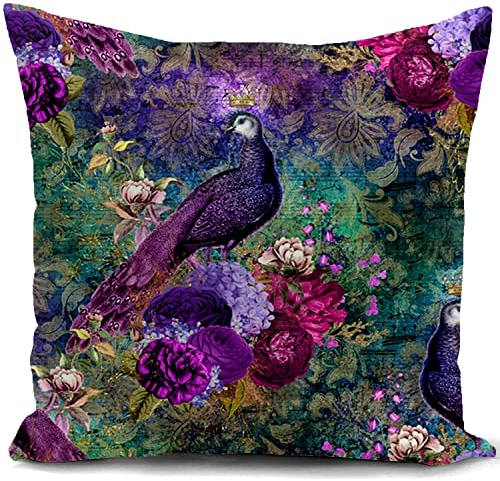 HUASHUZI Purple Cushion Cover Peacock Gifts Double-sided Design Peacock Decorations Home for Livingroom Outdoor Garden Couch Sofa Decor 18x18(45x45cm)