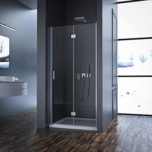 Nischentür 100cm Duschkabine in Nische, Glas Faltbar Duschtür Falttüren Duschwand aus 6mm ESG Nano Sicherheitsglas, Helles Silber Duschabtrennung Höhe 195cm