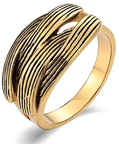 Whoiy Herren Siegelring Vergoldet, Hochzeitsringe Vintage 13mm Edelstahl Siegelring X-Kreuz Ringgröße 54 (17.2) Gravierbar