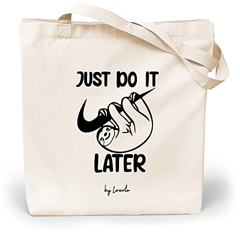 Loxato Stoffbeutel Bedruckt - Stofftasche - Baumwolltasche Bedruckt 100% B35 x H42 x T8 cm - Tragetasche Canvas-Stoff 220 g/m2 - Jutebeutel - Einkaufstasche Lange Henkel 70cm - Einkaufsbeutel