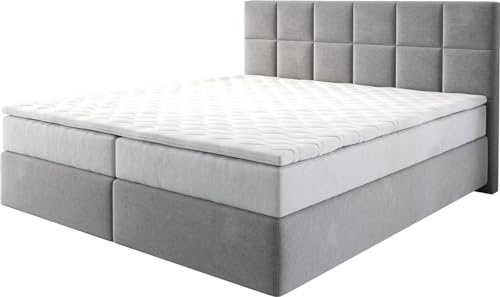 DELIFE Boxspringbett Dream-Fine Mikrofaser Grau 180x200 cm mit TFK Matratze | und Visco Topper