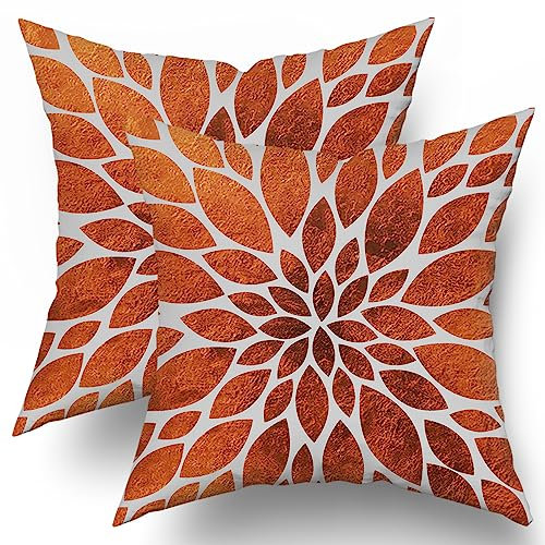 Burnt Orange Dahlie Kissenbezüge 50,8 x 50,8 cm Herbst Geometrie Floral Couch Kissenbezüge Abstrakte Blume Dekorative Wurfkissen Set von 2 Home Decor für Wohnzimmer Schlafzimmer Sofa Couch Kissen