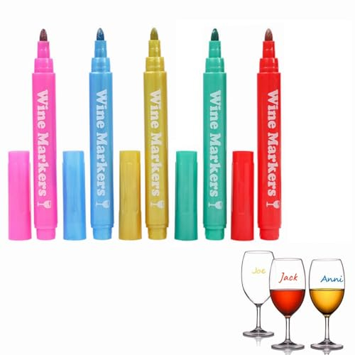 TUKNN Marqueurs Métalliques pour Verre de Vin, Marqueur Effacable, Feutre Pour Verre Effacable, Marqueur, Marqueur De Verre Réutilisable, Des Tableaux Blancs, 5 PCS