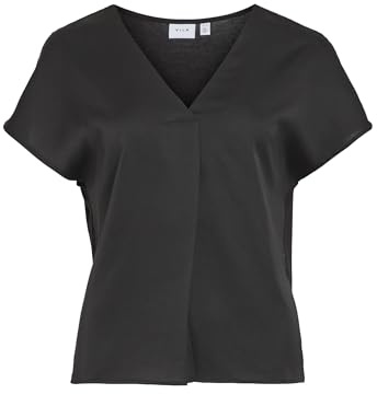 Vila Mujer Viellette V-Neck S/S Satin Top-Noos Blusa de Manga Corta, Negro, 42