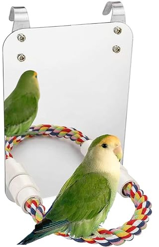 ACETCHS Vogelspiegel Spielzeug, Vogelspiegel mit Seil Sitzstange, Acryl Spiegel Spielzeug Kauspielzeug Papageienklaue Vogelkäfig Barsche für Wellensittich Sittich Nymphensittiche