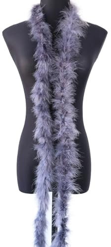 1 x 2m Federboa Truthahnfedern Boa,Flauschige Plüsch-Feder Boa Federstola Federschal Federgirlande für Weihnachtsbaum Hochzeit Basteln Burlesque Karneval Party 20er Jahre Kostüm Deko,ca. 10g Grau