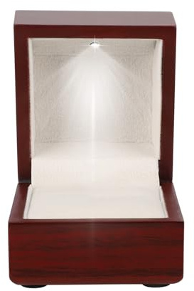 TECKEEN Scatola per anelli in legno con luce a LED, scatola regalo per matrimoni, fidanzamenti, proposte