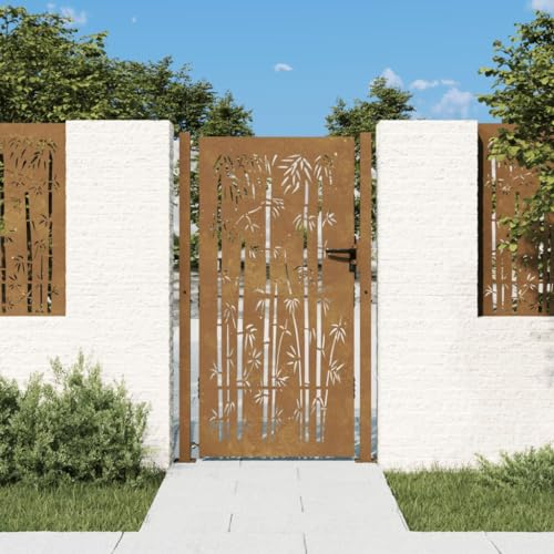 ARKEM Gartentor 105x205 cm Sichtschutz Garten Zauntor GartentüR Sichtschutz Gartentor Cortenstahl Bambus-Design 153243
