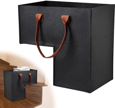 SPERMUOY Treppenkorb,Treppenkorb stufenkorb Treppen Organizer Korb,Treppenkorb mit Griffen Stufenkorb Treppen Organizer mit Griffen,Faltbarer L-Form Stufenkorb für Wäsche, Spielzeug, Wohnkultur