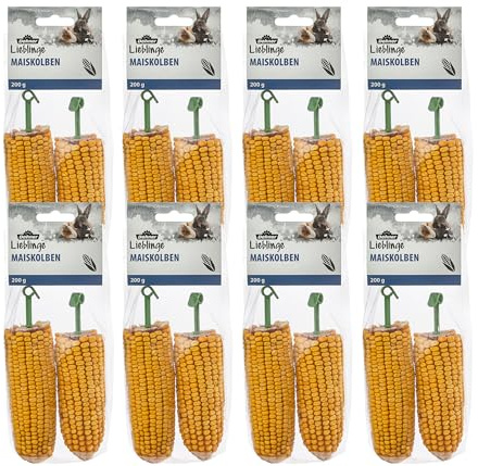 Dehner Lieblinge Nagersnack, Premium Snack 100% natürlich, Maiskolben, für Zwergkaninchen/Nager, 8 x 200 g