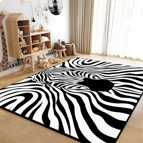Teppich Wohnzimmer Abstraktes Zebra 180x270cm Schlafzimmer Bettvorleger, Moderner Flauschig Weich Teppiche für Kinderzimmer Anti-Rutsch Unterseite waschbarer Teppich