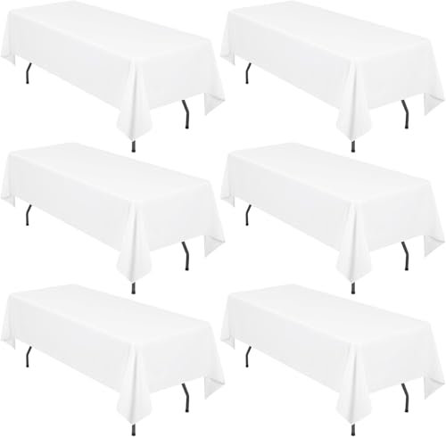 LYAFS 6-Pack Weiß Rechteck Tischdecke 100x140cm Waschbare Polyester Stoff Fleck und Falten Resistent Nicht verblassende Esstisch Abdeckung für Hochzeitsfeier Bankett Restaurant Buffet Camping