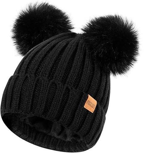 PIOZAED Bonnet Chaud en Tricot avec Fausse Fourrure pour Femmes Bonnet Douillet doublé en Polaire pour Femmes