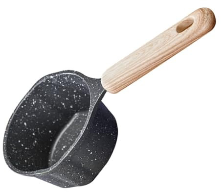 CIYODO Casserole Antiadhésive 250 Ml Petit Pot à Lait en Métal avec Poignée Bois Revêtement Épais Polyvalente pour Cuisson Frire Bouillir Maison Camping