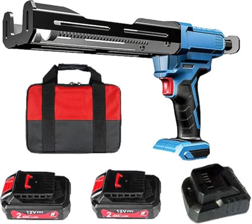 12V Electric Double Cartridge Adhesive Caulking Gun, Cordless Automatic Dual Component Epoxy Applicator with Li-ion Batteries and Charger Supplied(Color:Twobatteries)
