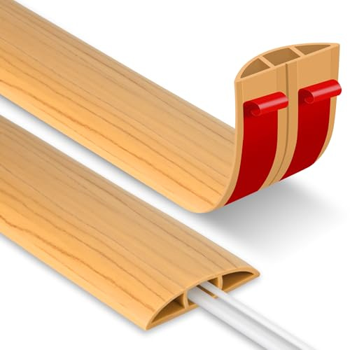 Floor Cable Cover, 2 Meters Wood Grain, Self Adhesive Cable Protector Rubber Wire Covers Floor Cable Tidy for Home Office Indoor Outdoor, Easy Lay Flat, 2m x 50mm