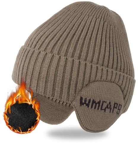 Wmcaps Wintermütze Herren mit Ohrenklappen, Warme Winter Mütze mit Ohrwärmer, Fleece Gefütterte Strickmützen Wollmütze für Männer Frauen, Geschenke für Freunde und Familie