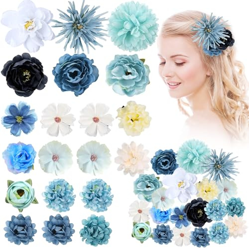 20 Stücke Hawaii Bunte Haarspangen Damen, Blau Weiß Blume Haarklammern Mädchen, Haarclips Kinder Blume Haarschmuck für Frauen Party Haarstyling Haarnadeln Hochzeit Haar Accessoire