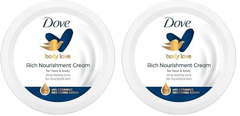 Dove Crema Hidratante Corporal, Manos y Facial 3 en 1, Nutrición Intensa, Larga Duración 72,h con Sérum Restaura Ceramidas para Todo Tipo de Piel, 75 ml (Paquete de 2)