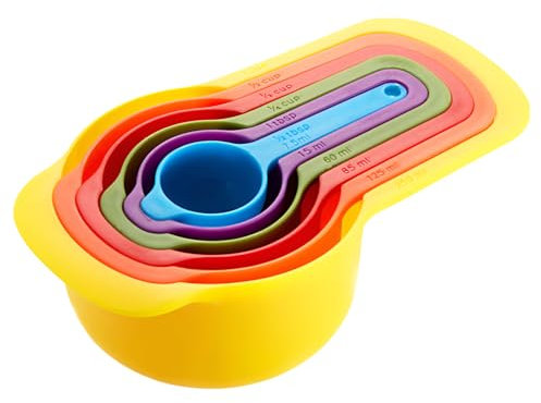 Set of 6 Cup Measurements for Baking, Cup Measurements Set, Colorful Measuring Spoons Set, Re-Usable Cups Measures, Multicolor Space Saving Stackable