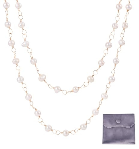 Sparkeads Catena di perle d'acqua dolce naturale saldata con vera perla placcata in oro 18 carati, con custodia, per uomini e donne, gioielli artigianali, collane, bracciali, accessori fai da te