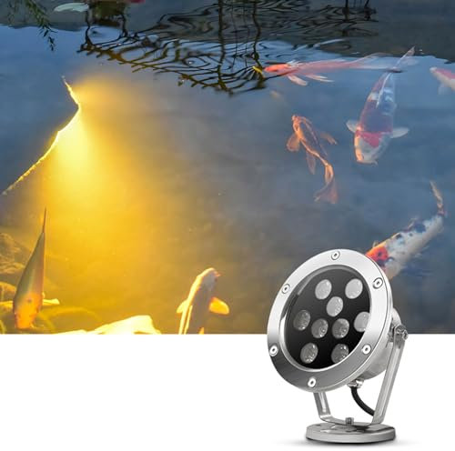 GUODDM Luci Paesaggistiche A LED da Terra - Lampada A LED per Fontana Ad Anello 12V, Luci A LED Subacquee con Angolo Regolabile A 360°, Luci Sommergibili Impermeabili IP68(Warm White,9W(12V))
