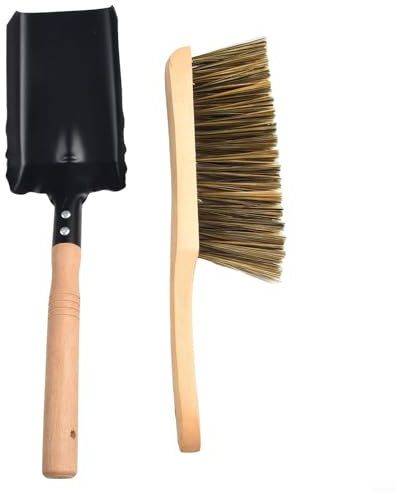 Kaminreinigungsset mit Holzgriff Schaufel und Pflanzenhaarbürste für Asche und Kohle Sammlung, einfaches Reinigungsset
