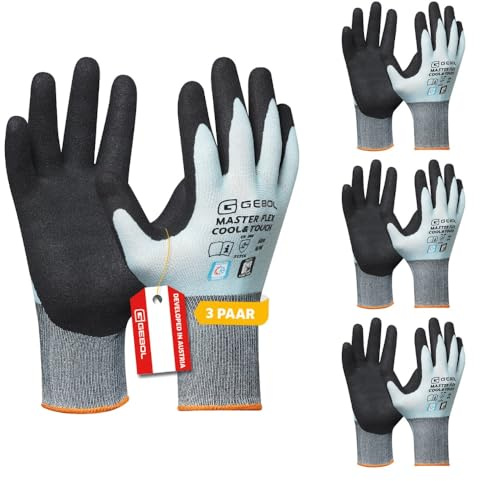 Gebol Master Flex Cool&Touch, 3 Paar kühlende Arbeitshandschuhe für Herren mit THERMATECH Faser gegen Schweiß, Touchscreen geeignet, atmungsaktiv, L (Gr. 9)