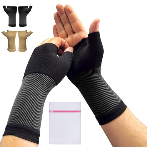360 RELIEF Wrist & Thumb Support – Compression Sleeve for Comfort & Stability | Joint & Hand Support for Men & Women | 1 Pair (Large, Black) with Mesh Laundry Bag