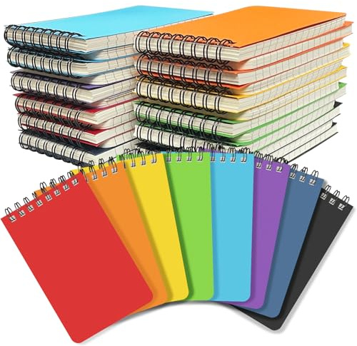 OSIMIG 24 Stück Notizbuch Klein Liniert, Spirale Notizblock A7, 60 Blatt/120 Seiten, Mini Notizbuch 8 Farben, Softcover Notizheft Heft für Büro und Schule, 12,5 x 7,6cm
